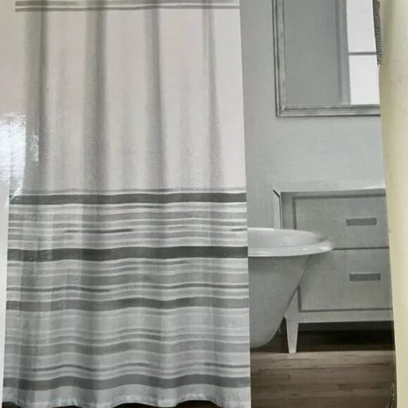 Gray Striped Fabric Shower Curtain 72 x 72 NEW - Picture 1 of 4